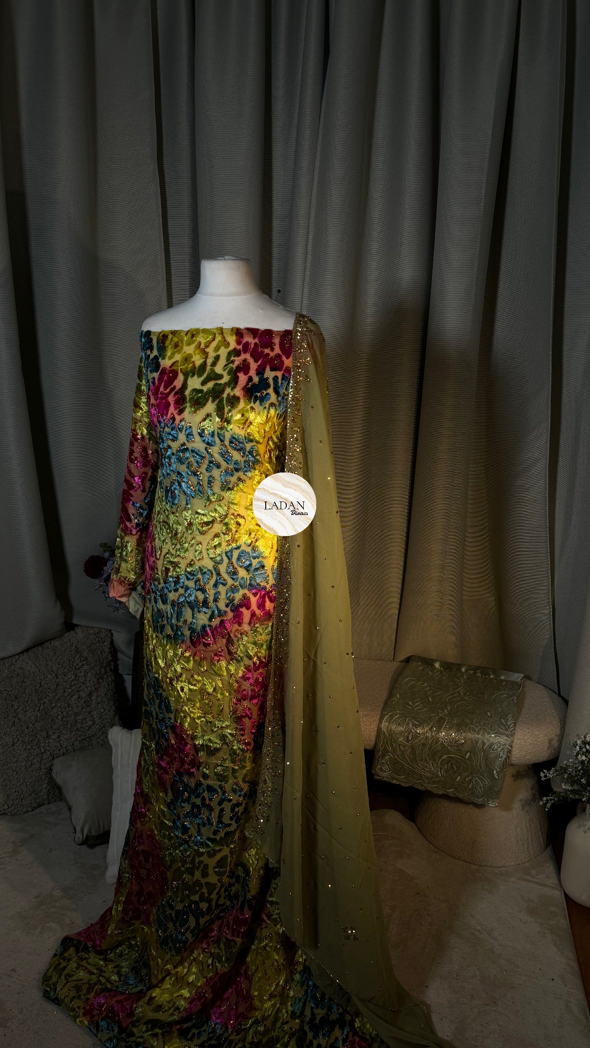 Leopard Maqbal Collection | Green/Blue/Pink Dirac Set