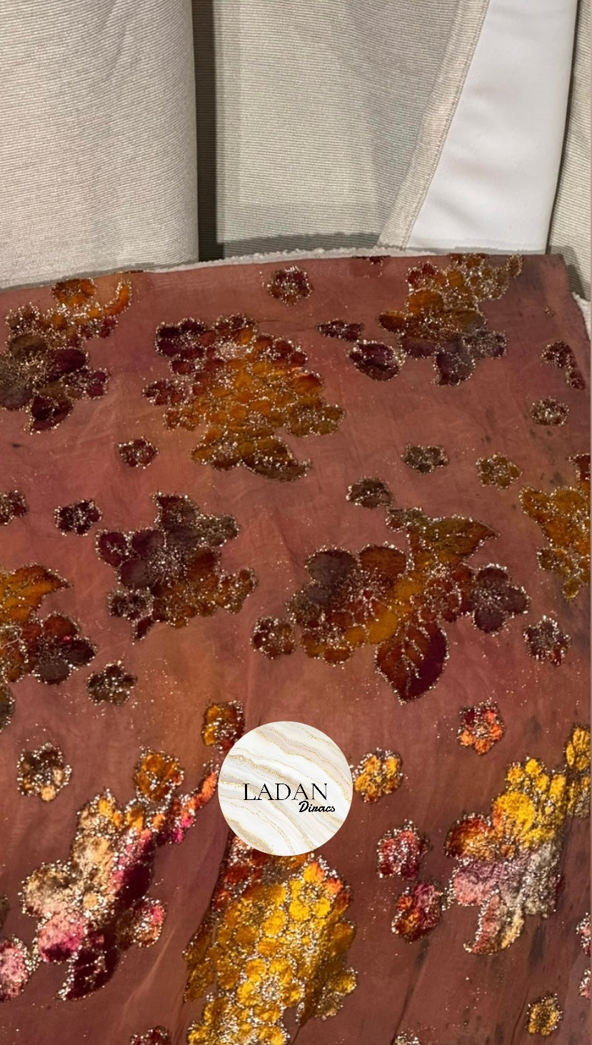 Floral Maqbal Collection | Wine & Brown Dirac Set - Damaged (images included