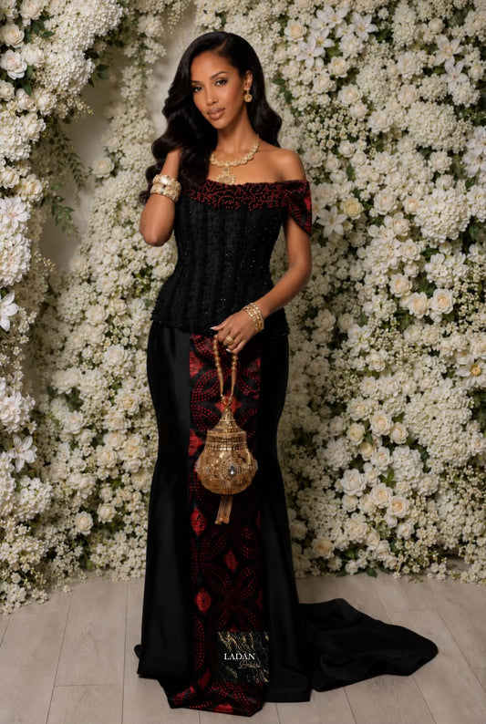 Black and Red Stone Shaash Corset Dress