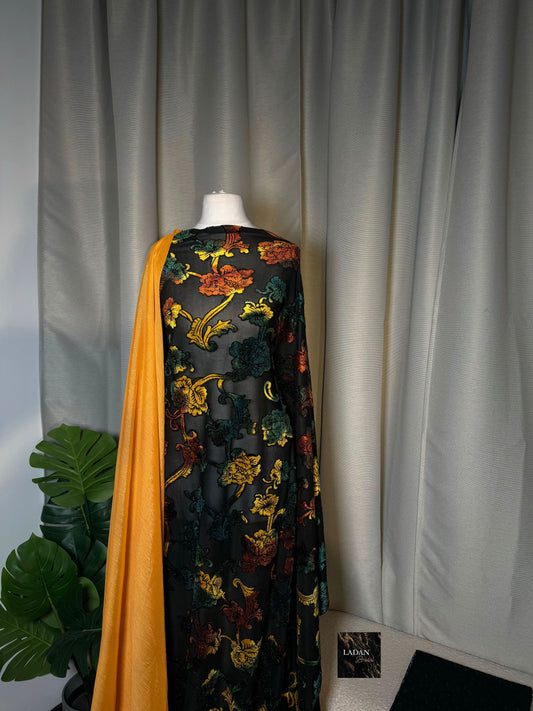 Green, Orange & Yellow Velvet Floral Dirac Set
