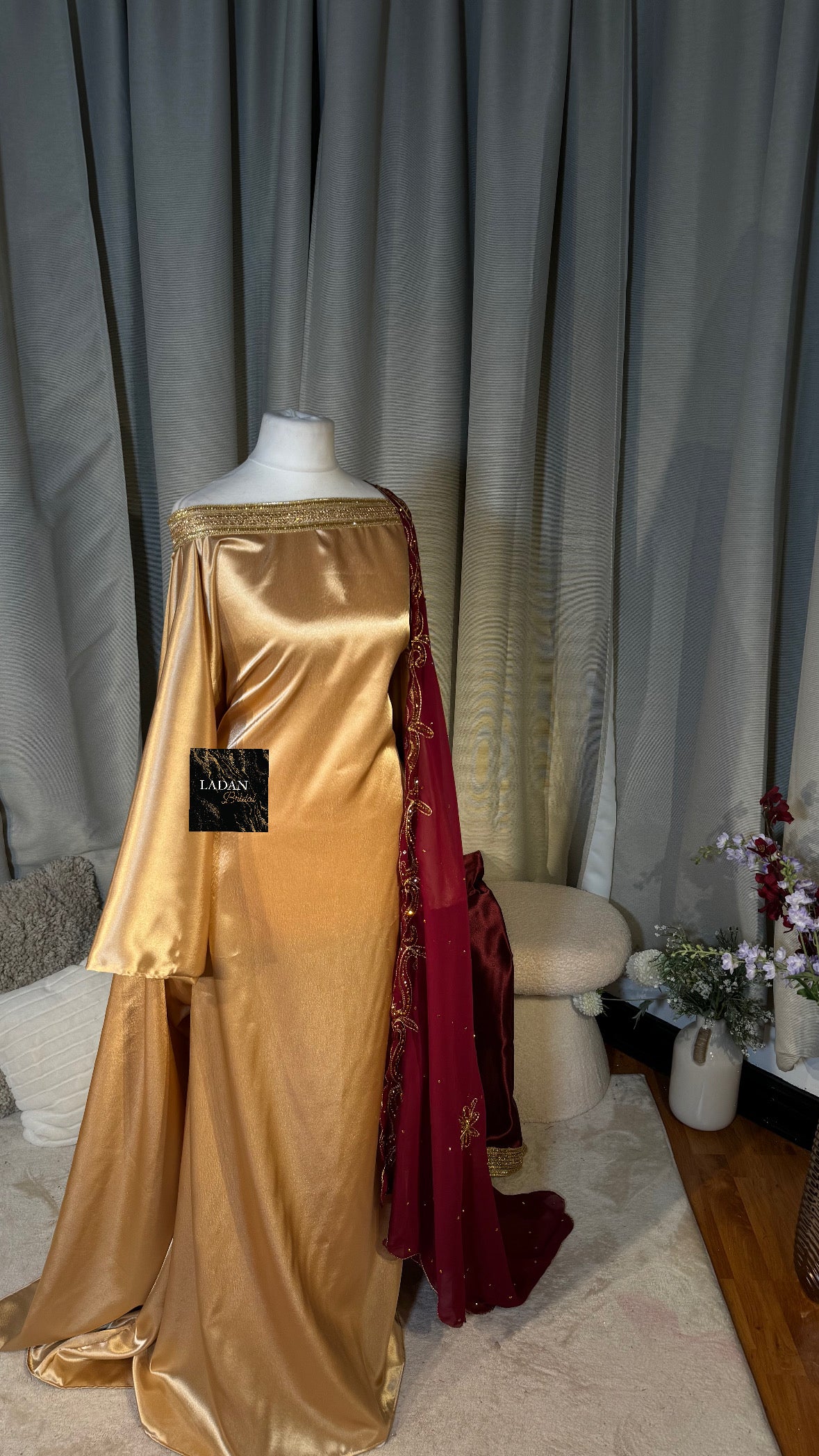Bespoke Satin Bridesmaids Set - Chiffon Embroided Garbasaars | Maroon