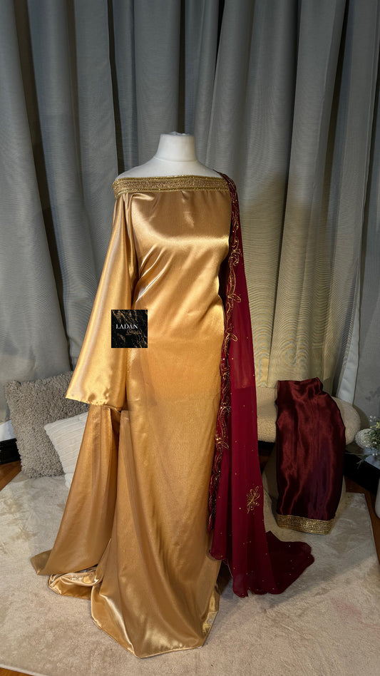 Bespoke Satin Bridesmaids Set - Chiffon Embroided Garbasaars | Maroon