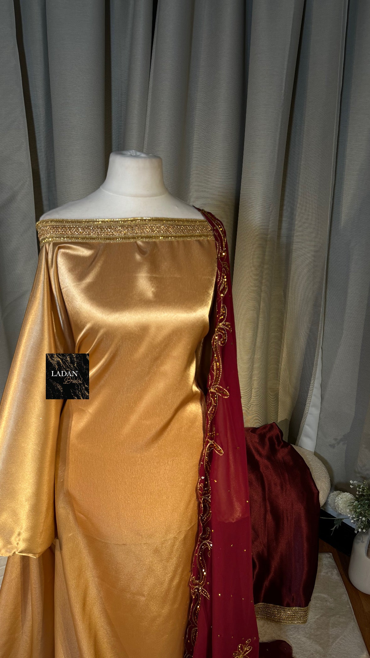Bespoke Satin Bridesmaids Set - Chiffon Embroided Garbasaars | Maroon
