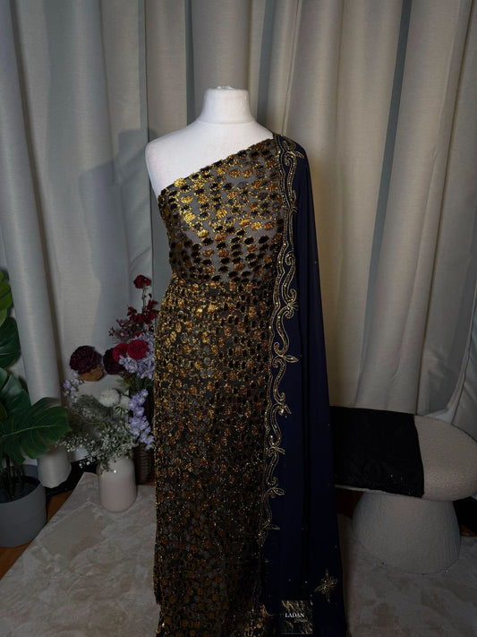 Oval Maqbal Collection | Black/Navy Blue Dirac Set