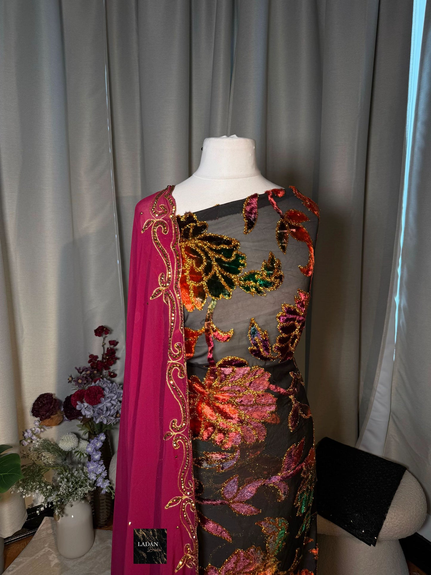 Floral Maqbal Collection | Purple, Orange, Green and Gold Dirac Set