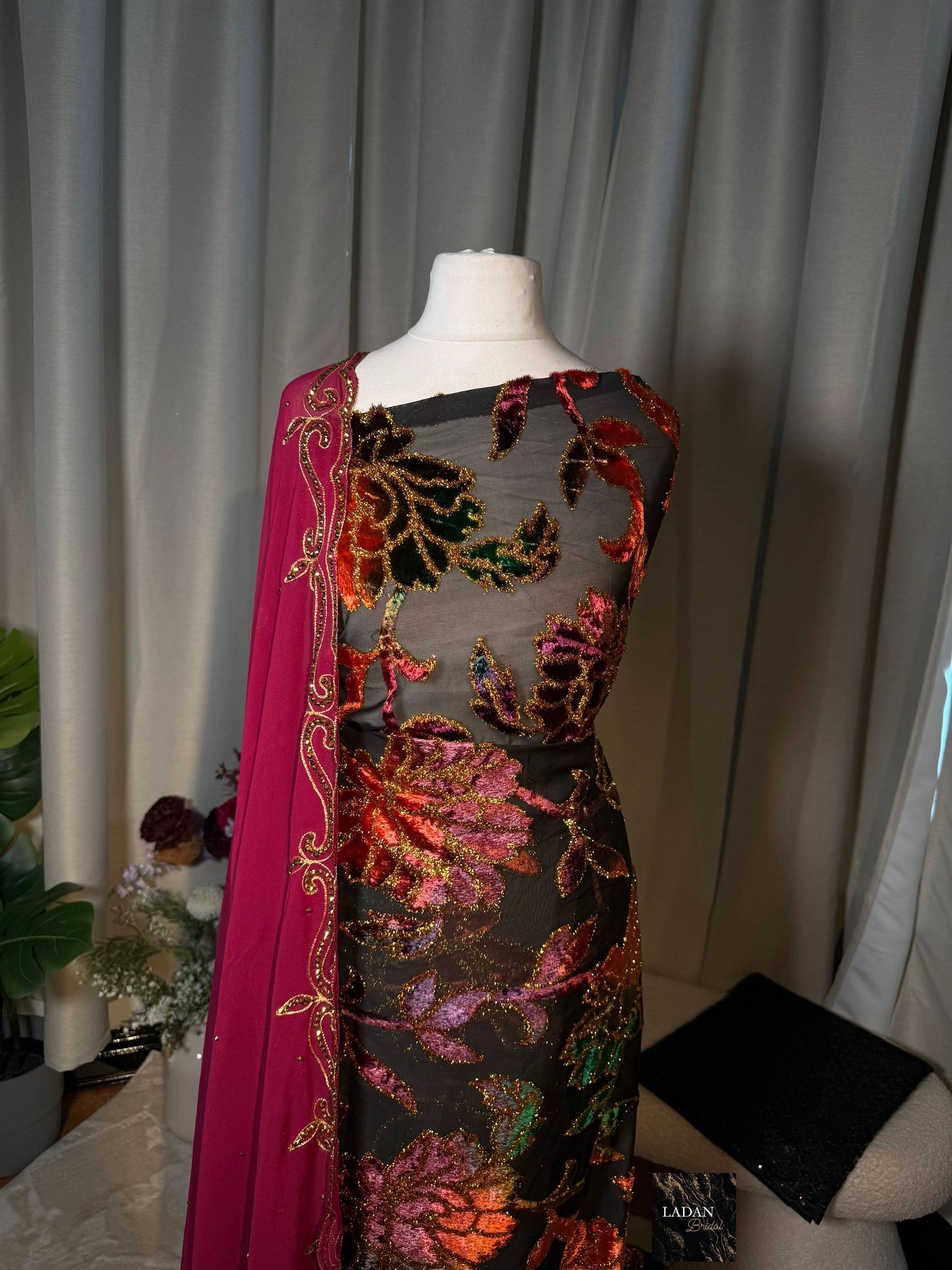 Floral Maqbal Collection | Purple, Orange, Green and Gold Dirac Set