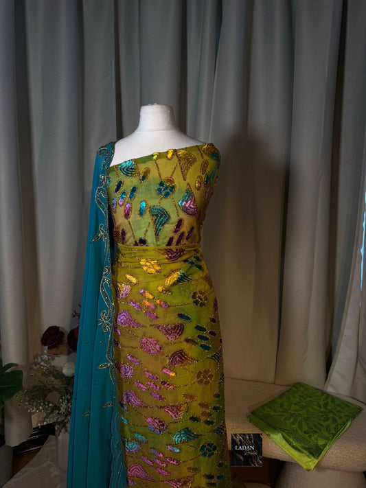 Leaf Maqbal Collection | Green, Blue and Purple Dirac Set