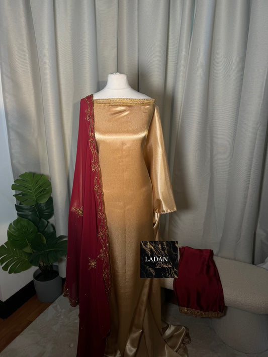 Bespoke Satin Bridesmaids Set - Chiffon Embroided Garbasaars | Maroon
