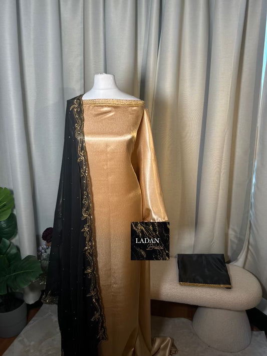 Bespoke Satin Bridesmaids Set - Chiffon Embroided Garbasaars | Black